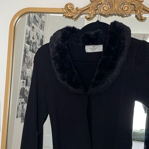 H&M Black Cardigan with Faux Fur Collar 🖤